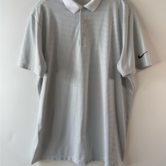 Nike Men's White and Gray Striped Polo Shirt - Picture 2 of 5
